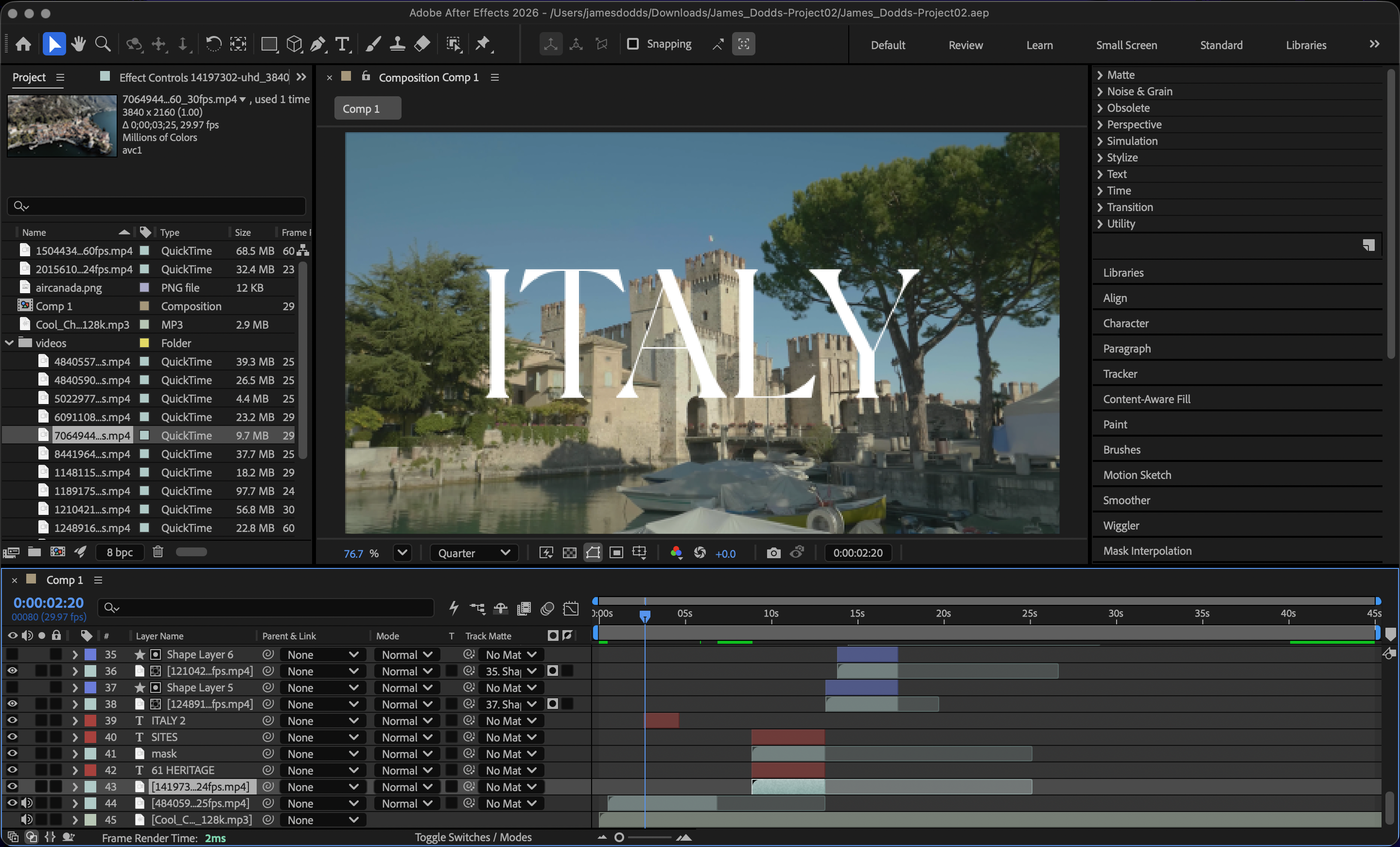 After Effects timeline